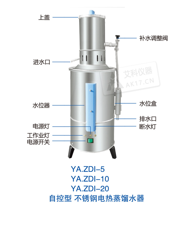 上海申安不锈钢电热蒸馏水器蒸馏水机